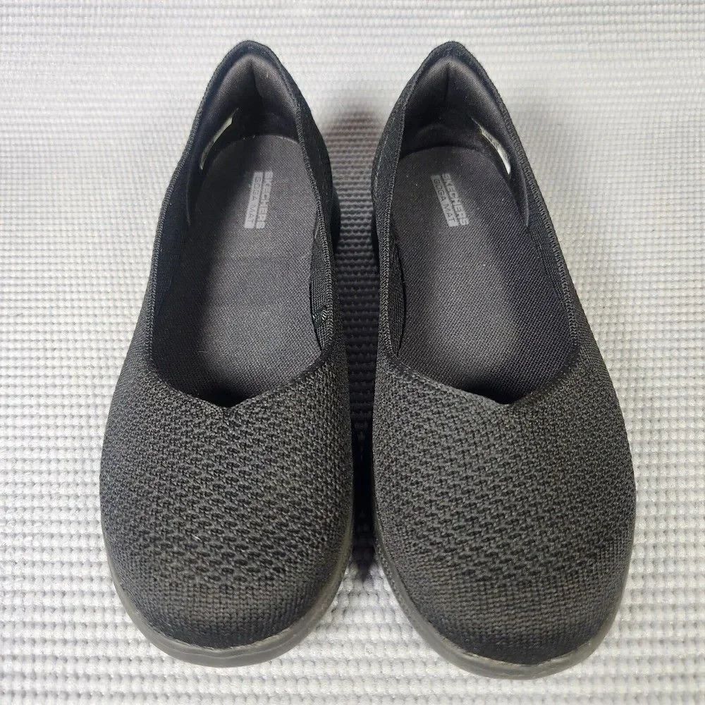 Skechers Goga Gen 5 Mat Women’s Size 7.5 Black Memory Foam Slip On Shoes 14745
